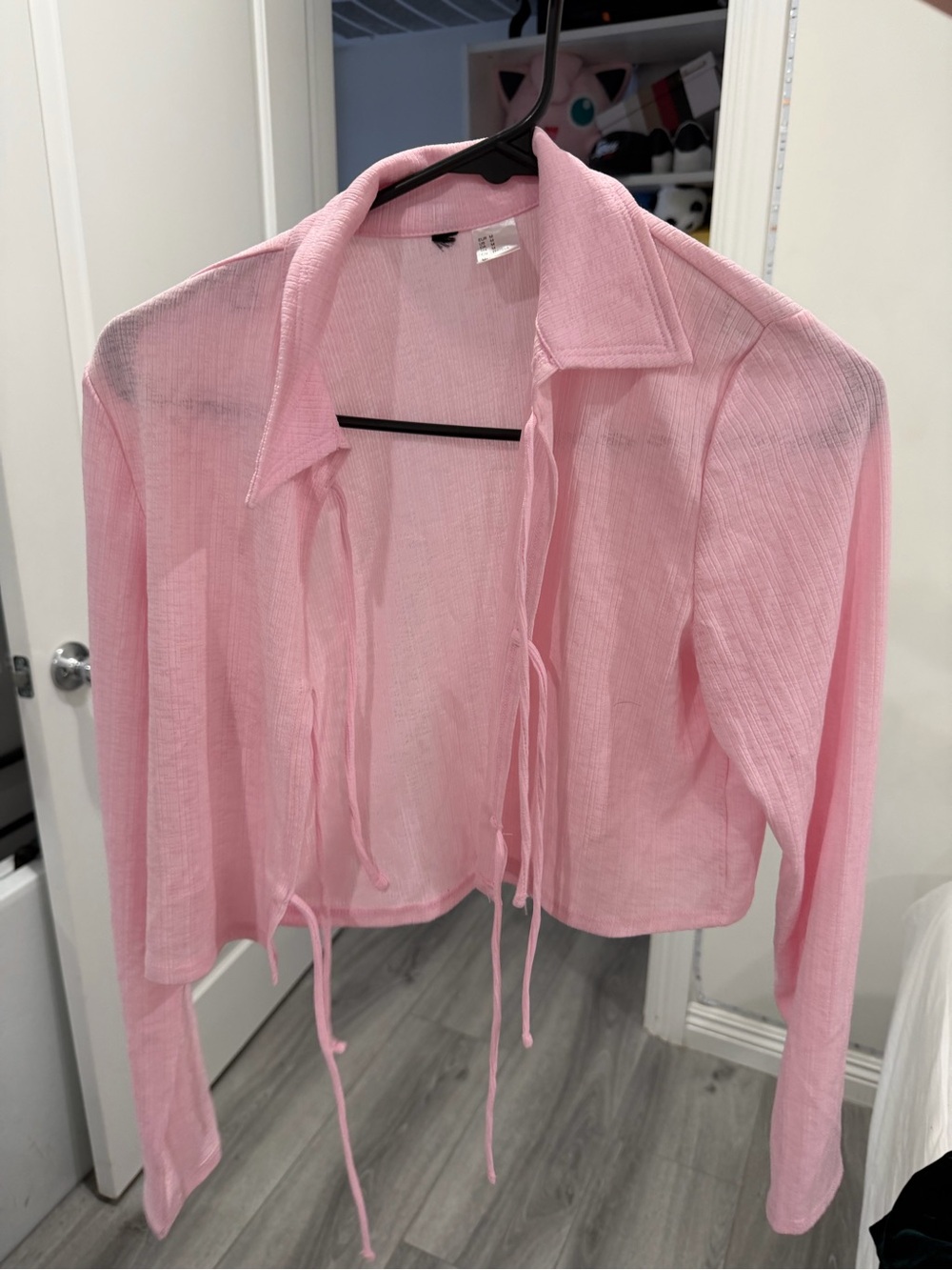 H&M Sheer Pink Tie-Front Cropped Shirt